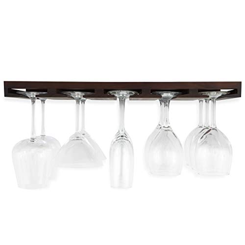 Rustic State Eze Stemware Glass Rack Under Cabinet Easy to Install Hanging Bar Glass Rack 21.6 Inch by 10 Inch Chestnut - Thumbnail 2