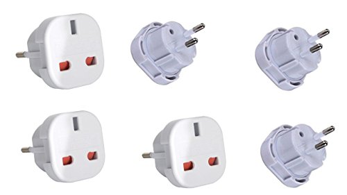 6 PCs Show Universal Travel Adapters UK to EU Europe Including Turkey, Morocco and Spain.10 Amp -250V.