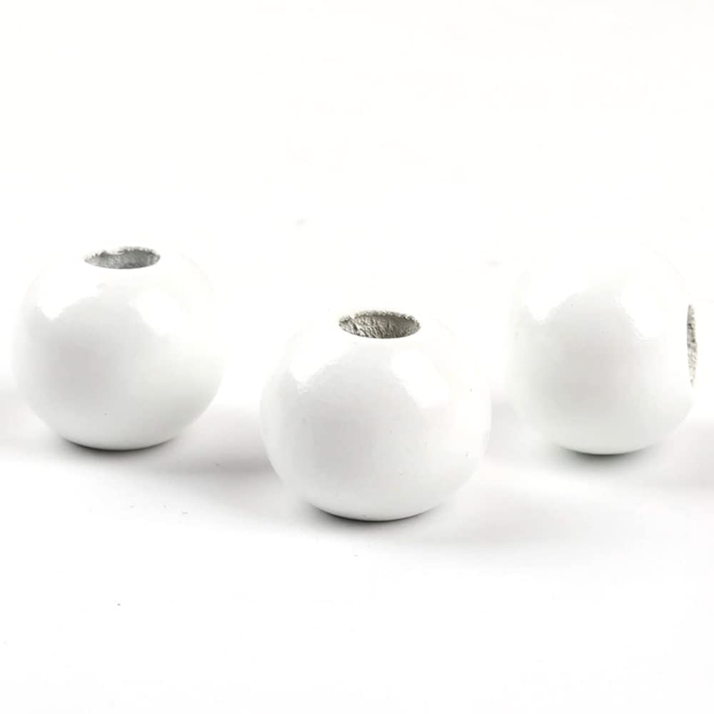 Oneyijun 50 Pcs Large Wooden Beads 20mm Natural Round Wood Beads Loose Beads, for Handmade Garlands Home Decorations Jewellery Making DIY Hand Crafts (White)