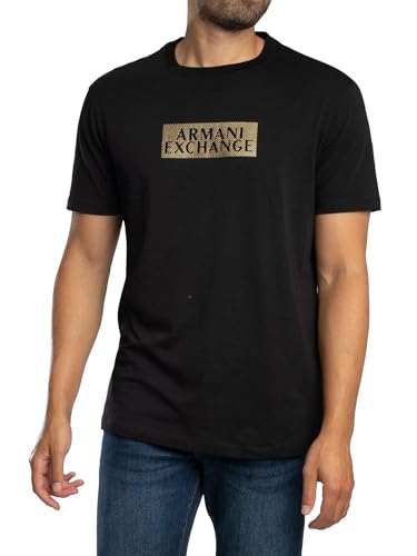 Armani Exchange Men's Gold Logo Graphic Tee, Black Diagonal Gold, XX-Small