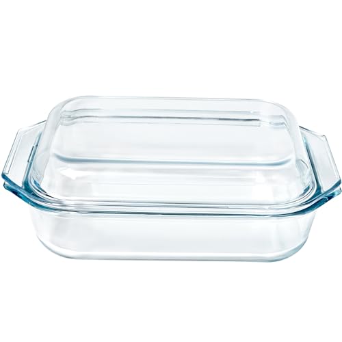 Small Tempered Glass Casserole Dish with Lid, Rectangular Clear  Glass Casserole Bakeware with Glass Lid