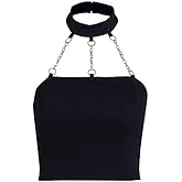 Dark Punk Crop Top with Chains Women Punk Solid Backless Sleeveless Tops