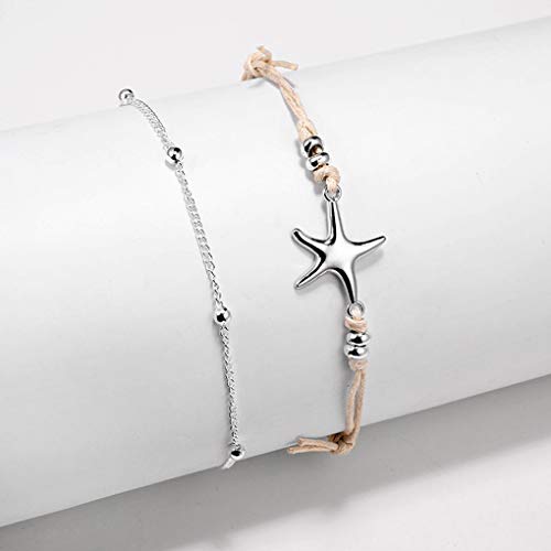 Yalice Boho Layered Starfish Anklets Ball Rope Ankle Bracelet Beach Foot Jewelry for Women and Girls