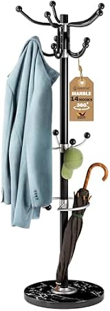 CASARIA Elegant Coat Rack with Marble Base 14 Rotatable Hangers 175cm Black view 11