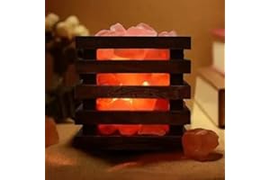 NatureBoost Wooden Basket with Natural Salt Chunks Comes with dimmer Switch and a Pair of Bulb, Gift Option… (Black)