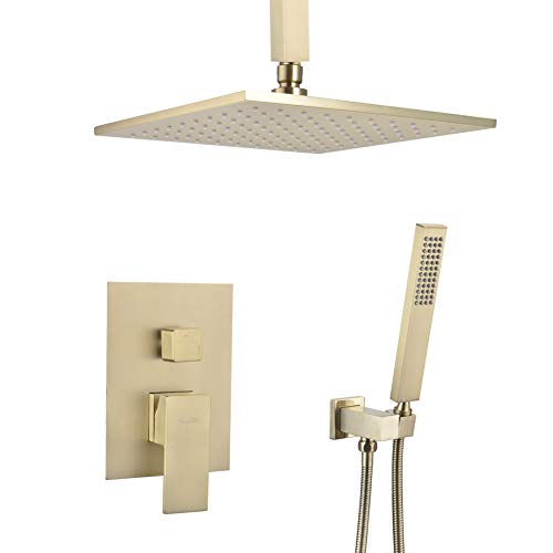 SHAMANDA Ceiling Mount Shower Arm, 8-Inch Universal Shower Straight Extension Arm with Flange for Bathroom Rainfall Showerhead Brushed Gold, DPCM701-3