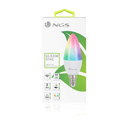 NGS-Smart-WI-FI-Led-Bulb-Gleam-514C-Bombilla-Inteligente-con-WI-FI-Compatible-con-Amazon-Alexa-Google-Home-e-IFTTT-Colores-regulables-Led-potencia-5W
