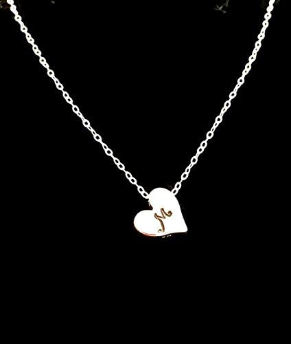 Tiny Necklaces for Women Silver Heart Modern Minimal Charm with Hand Stamped Initial.