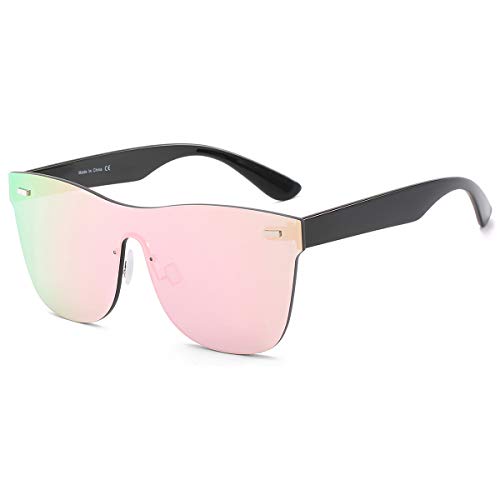 Rimless Mirrored Lens One Piece Sunglasses UV400 Protection for Women Men(Pink)