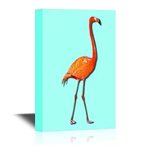 Canvas Wall Art - Red Flamingo Illustration on Light Blue Background - Gallery Wrap Modern Home Art | Ready to Hang - 12x18 inches