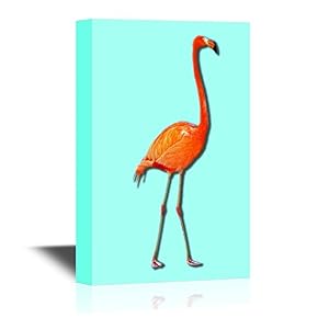 Red Flamingo Illustration on Light Blue Background