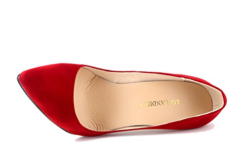 Loslandifen Womens Closed Toe High Heels Pointed Slender Stiletto Pumps(302-1VE42,Red)