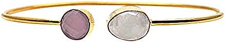 Gold Bangle, Adjustable Bracelet, Bangle Bracelet, Rose Chalcedony Bangle, Rainbow Moonstone Bangle (DSBA-19242)