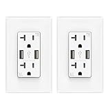 ELEGRP USB Charger Wall Outlet, Dual High Speed 4.0 Amp USB Ports with Smart Chip, 20 Amp Duplex Tamper Resistant Receptacle Plug, Wall Plate Included, UL Listed (2 Pack, White)