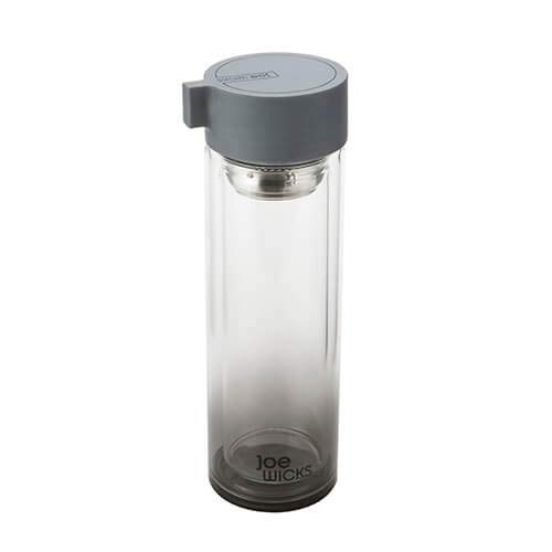 Joe Wicks - Hydration - 350ml Water Bottle - Crystal Glass - Tea/Fruit Infuser - BPA Free - Dishwasher Safe - Hot/Cold - Grey