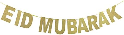 Ramadan Kareem and Eid Mubarak Glitter Silver Golden Letters Hanging Banners Islamic Muslim Eid Festival Party Decoration (B)