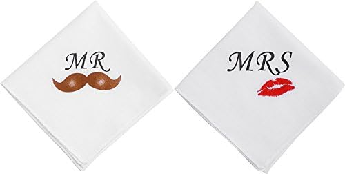 Wishprom Set of 2 Mr and Mrs Handkerchiefs, Personalized Wedding Gift, Romantic Gift Idea for Couples
