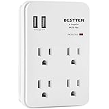 Bestten Multi Wall Outlet Adapter Surge Protector with 2 USB Charging Ports (2.4A/Port, 3.1A Total) and 4 Electrical Sockets, ETL Certified