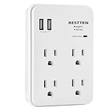 BESTTEN Wall Outlet Surge Protector with 2 USB Charging Ports (5V/3.1A) and 4 AC Outlets, 15A/125V/1875W, ETL Certified, White