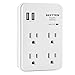BESTTEN Wall Outlet Surge Protector with 2 USB Charging Ports (5V/2.4A) and 4 AC Outlets, 15A/125V/1875W, ETL Certified, White