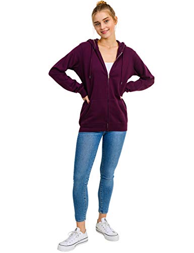 Women's Basic Oversized Fleece Full-Zip Hooded Jacket, Plum, X-Small