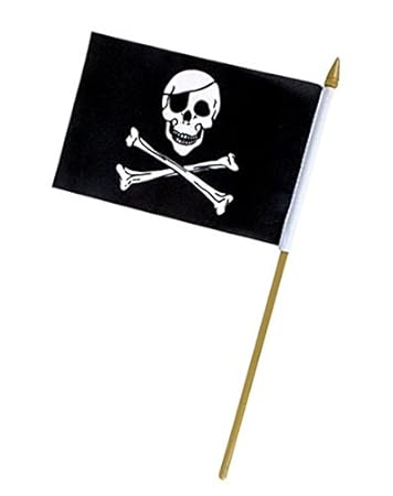 SUPERDAVES SUPERSTORE Pirat Skull Totenkopf & Kreuz Knochen groß 30,5 x 45,7 cm Stick Flagge Banner auf Ein 2 Fuß Holz Stick.