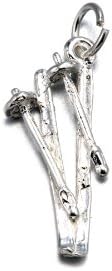 .925 Sterling Silver Ski Poles Charm