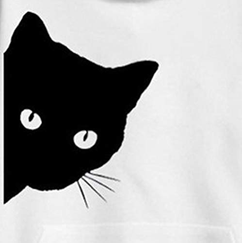 COM1950s Womens Sweaters Long Sleeve Cat Print Hoodie Sweatshirt Hooded Pullover Tops Blouse Sweaters