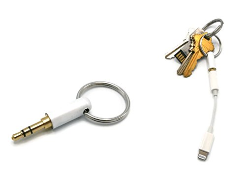 iPhone Lightning Adapter Keyring/Keychain - Lightning To 3.5mm Headphone Dongle Holder - White - For iPhone X, iPhone 8, iPhone 8 Plus, iPhone 7, iPhone 7 Plus