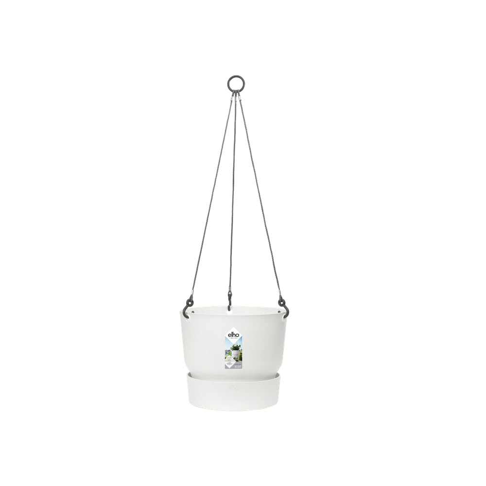 elho Greenville Hanging Basket 24 - Flower Pot for Balcony & Outdoor - 100% Recycled Plastic - Ø 23.5 x H 20.5 cm - White/White