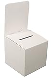 MCB - Medium Cardboard Box - Ballot Box - Suggestion Box - Raffle Box - Ticket Box - with Removable Header for Tabletop Use (5 Pack, White)