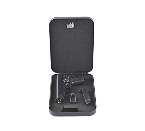 BILLCONCH Metal Handgun Safe, Mini Car Safe Jewelry Box Gun Safe,Portable Key Lock Safe Pistol Box with Security Cable