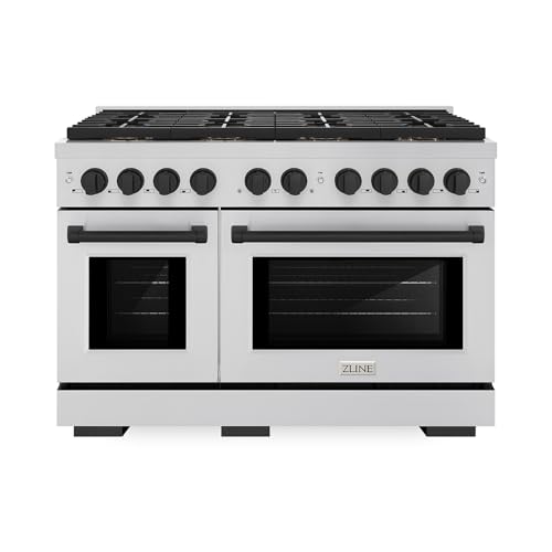 ZLINE Autograph Edition 48 in. 6.7 cu. ft. Paramount Dual Fuel Range with 8 Burner DuoPro™ Cooktop and Dual Ovens in Stainless Steel and Matte Black Accents (PSDRZ-48-MB)
