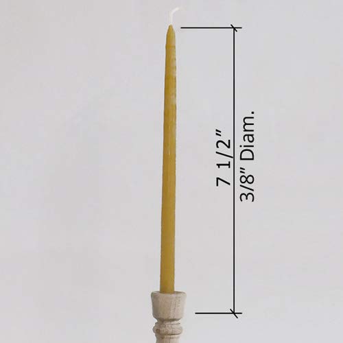 BCandle 100% Beeswax 2-Hour Taper Candles Organic Hand Made - 7 1/2 Inches Tall, 3/8 Inch Diameter (Pack of 36)