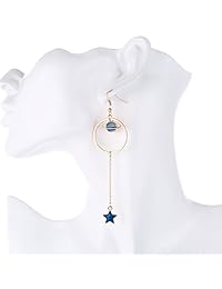 SUNSCSC Aretes largos con forma de estrella con luna esmaltada para mujer y niña