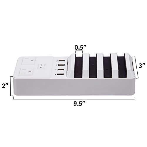 4-Port USB Charger w/ Built-In Phone Rests (Universal) Rapid-Charging Smart Hub for Smartphones, Tablets, Mobile Devices | Home, Office, Travel | AC Power