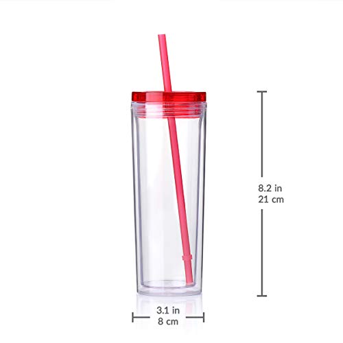 Cupture Skinny Acrylic Tumbler Cups with Straws - 18 oz, 8 Pack (Assorted Colors) - Thumbnail 6