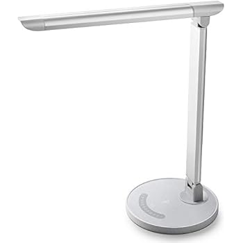 TaoTronics White Wood Grain LED Desk, Eye-Caring Table, Dimmable Office Lamp with USB Charging Port, 5 Lighting Modes with 7 Brightness Levels, Touch Control, 12W