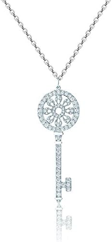 Kigmay Jewelry 925 Sterling Silver CZ Vintage Key and Lock Chain Pendant Necklace for Women, 16" + 1"
