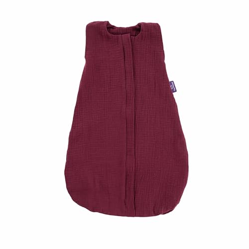 TRÄUMELAND – Baby Sommerschlafsack in beerenrot 0.5 TOG, leichter atmungsaktiver Schlafsack aus Musselin für warme Sommernächte, Öko-Tex 100 zertifiziert, schadstofffrei & hautfreundlich