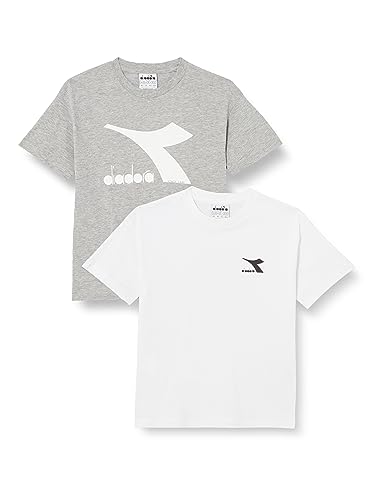 Diadora Jungen JU.Double Pack T-Shirt SS Logo, Optical White/Light Mid G. Mel, M