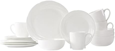 WhitePeony Waves 16-Piece Classic Durable Scallop Bone China Dinnerware Set, Elegant, Service for 4