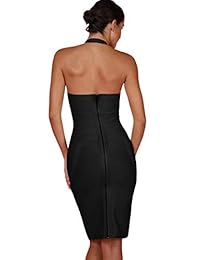 UONBOX Vestido sexy de mujer con cuello en V, hasta la rodilla, vestido de fiesta de rayón