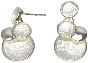 Takobia Women's Textured Silver Plated Multi Circle Design Dangle Stud - .925 Sterling Silver Post Earrings