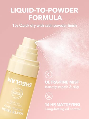 SHEGLAM Matte Fresh Setting Spray Ultra Matte Liquid-To-Powder Long Lasting Makeup Locking Spray Oil-Control Non-Greasy Makeup Setting (Yellow)