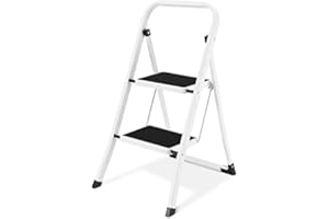 Soctone Step Ladder 2 Step Folding with Anti-Slip Pedal, Lightweight 2 Step Ladder with Handrails, 330 lbs Capacity Perfect for Kitchen & Household, White