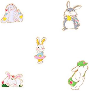 5pcs/set Hard enamel pins Rabbit pin Bunny pin Cartoon animal cute kawaii brooches Gift for girls