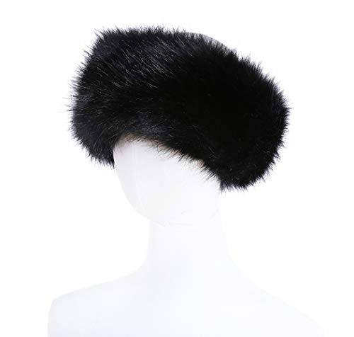 Faux Fur Headband with Elastic for Women's Winter Earwarmer Earmuff(One Size,Black)