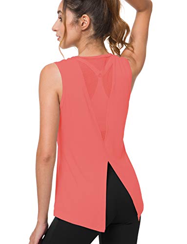 image for Bamans Women's Sexy Open Back Yoga Workout Tops Tie Back Mesh Muscle S