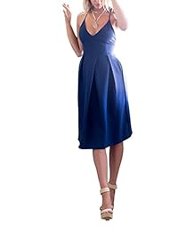 Vestido para mujer de Eliacher con bolsillos y tirantes ajustables, vestido largo, vestido de verano plisado. Sexy, escotado por la espalda